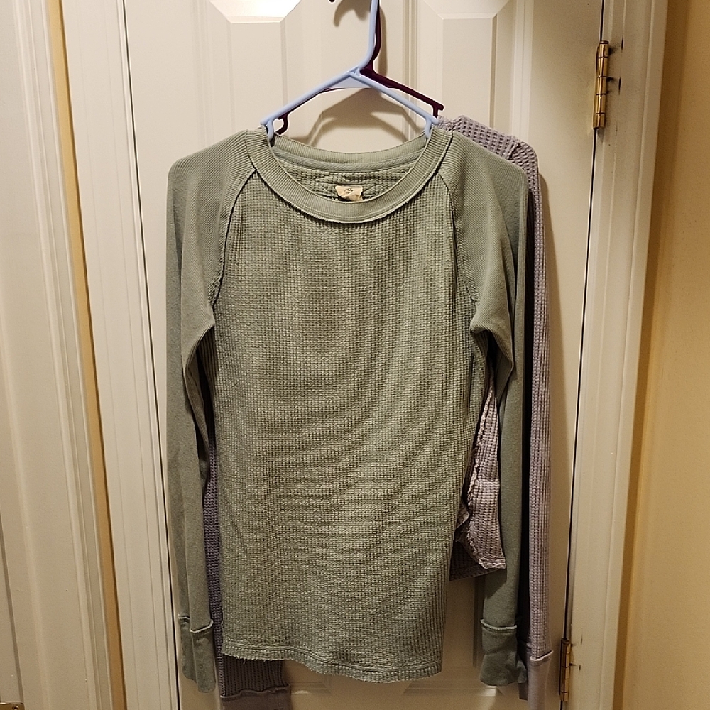2 Tops Free People Waffle Henleys Size M